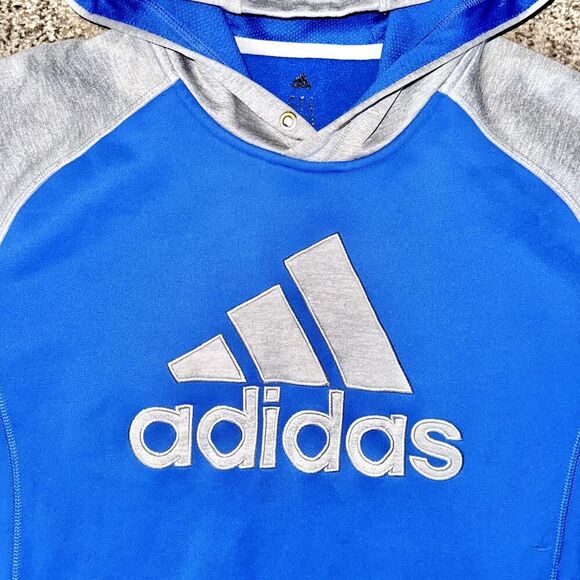 Adidas Long Sleeve Athletic Logo Pullover Hoodie in Blue Grey Size Large Kids - Picture 9 of 10